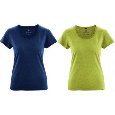 Top manche très courte, encolure évasée à bord roulè en coton bio et chanvre